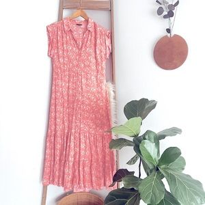 Ann Taylor Factory Pink Spring Floral Maxi/Midi Dress Flounce Hem